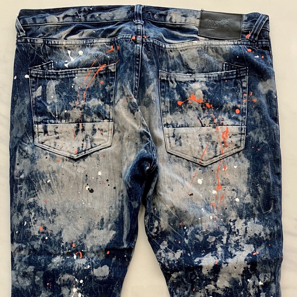PRPS Distressed Paint-Stained Jeans 38 x 27 Straight Leg - Picture 2 of 5